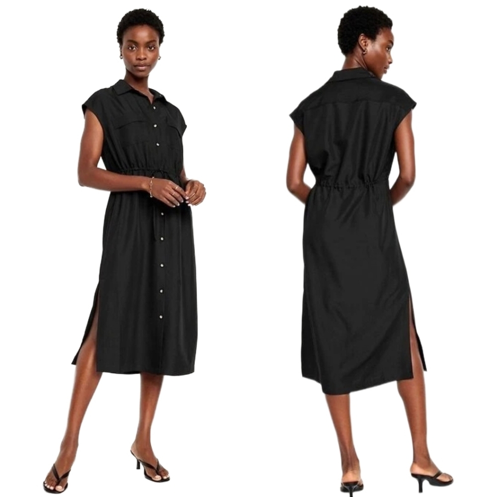 NWT Old Navy Black Button-Front Shirt Midi Dress